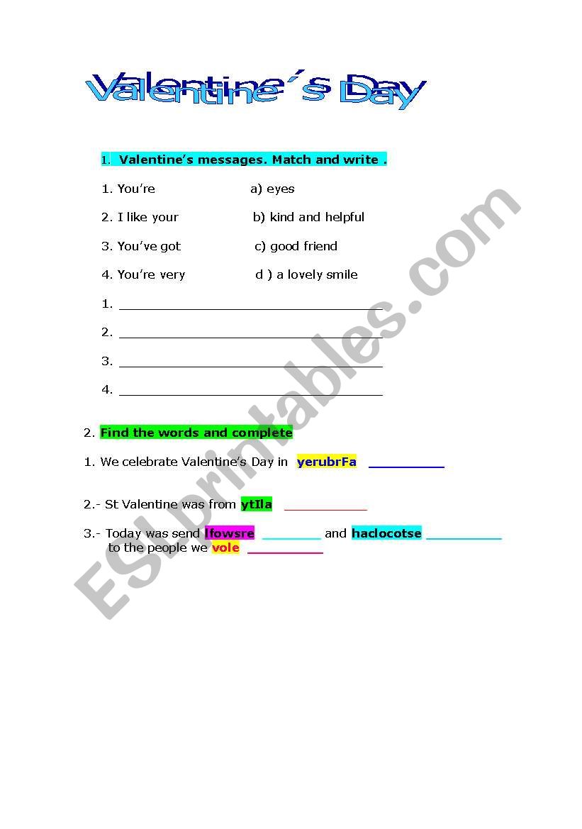 valentine`s day  worksheet